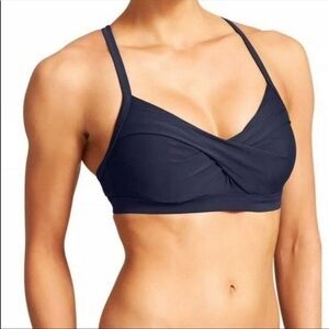 Athleta Navy Twister Bikini Top 36B/C tied bottoms size small